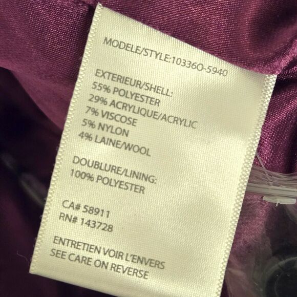 Tribal Plaid Wool Blend Pea Coat Sz 6 Purple Womens Button Up & Satin Lining New - Picture 9 of 15